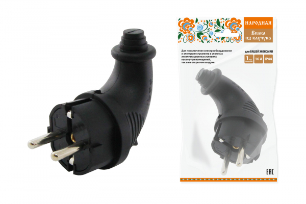 TDM Народная Вилка угловая каучуковая 2Р+РЕ 16А 250В IP44 SQ0612-0030