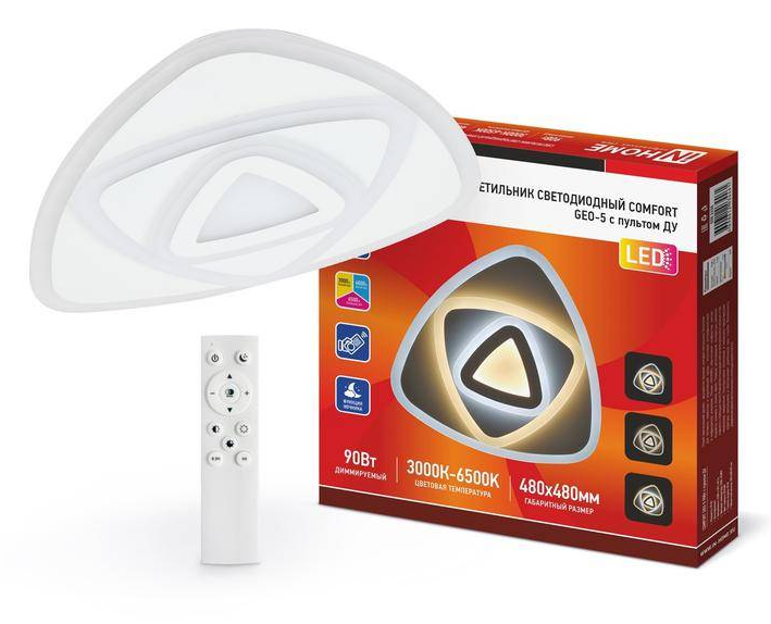Светильник светодиодный IN HOME COMFORT GEO-5 90Вт 230В 3000-6500К 7000Лм 500x55мм с пультом ДУ