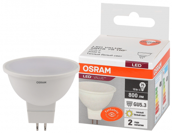 Светодиодная лампа OSRAM MR16 10Вт 230В 3000К GU5.3