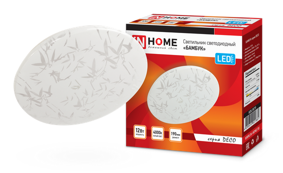 Светильник светодиодный IN HOME DECO 12Вт 230В 4000К 780лм 190мм бамбук