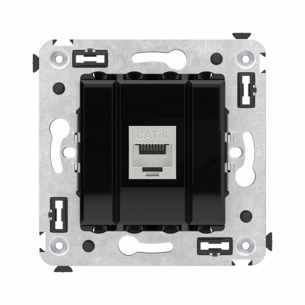 Компьютерная розетка RJ-45 без шторки в стену, кат.6 одинарная экранированная, "Avanti", "Черный квадрат"