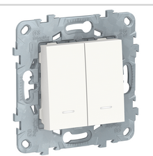 Schneider Electric Unica NEW  Белый Переключатель 2-клавишный, 2 модуля, с подсветкой 2 х схема 6а, NU521318N