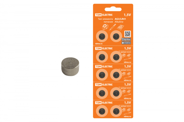 Элемент питания TDM AG3/LR41 Alkaline 1,5V BP-10 (кратно 10)