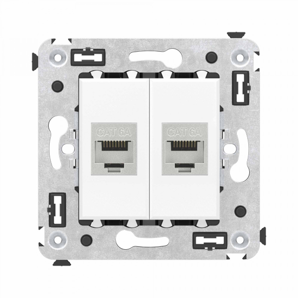 Компьютерная розетка RJ-45 без шторки в стену, кат.6А двойная экранированная, "Avanti", "Белое облако"