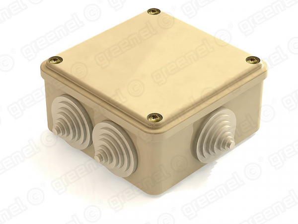 Коробка распаячная облегченного типа  для наружнего монтажа СВЕТЛОЕ ДЕРЕВО  100х100х45, IP44 , 6 вводов  Greenel  GE41231-03
