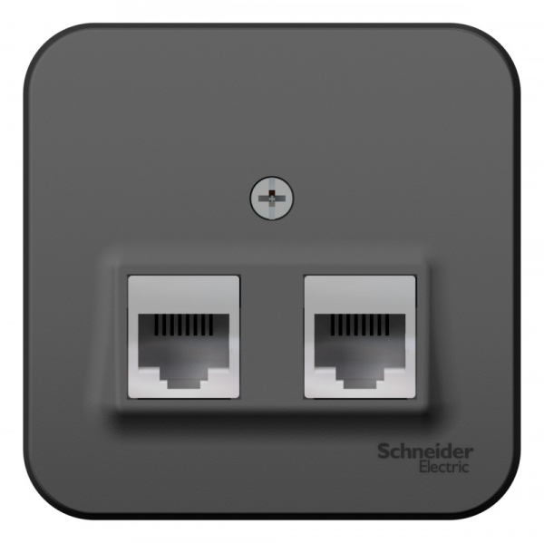BLANCA Антрацит Розетка 2-местная: компьютерная RJ45, категория 5E + телефонная RJ11, изолирующая пластина открытая установка BLNIA045116