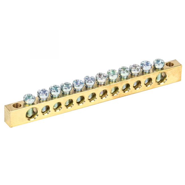 Шина «N» нулевая 6х9 мм 12/2 (12 групп/крепеж по краям) REXANT 11-2368