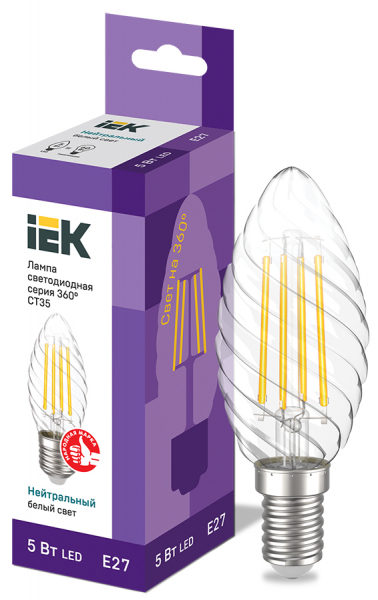 Лампа LED CT35 свеча вит. 5Вт 230В 4000К E27 серия 360град IEK