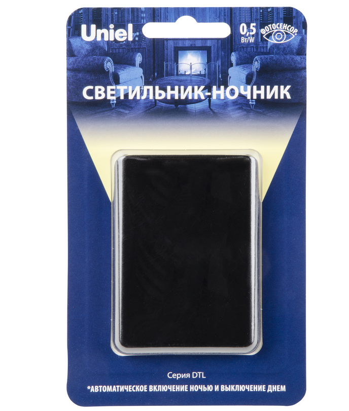 Ночник DTL-320 Прямоугольник Светильник-ночник. С фотосенсором (день-ночь). Черный. ТМ Uniel