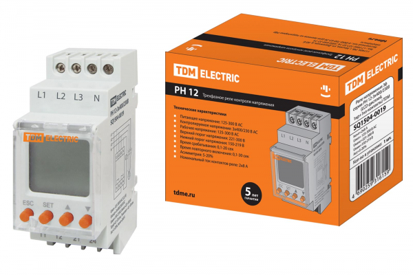 Реле напряжения TDM 3-фазное серии РН 12-3х400/230В (LCD-дисплей, 1нр+1нз-контакты)