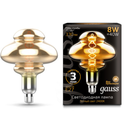 Светодиодная лампа Gauss BD160 8Вт 185-265В 2400K E27 филамент. Vintage Flexible BD160 160х210мм Gray