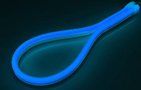 Светодиодный гибкий неон smd 2835, 108шт/метр, сечение 26х15 мм, IP65. Цвет свечения - СИНИЙ (цветной экран-СИНИЙ). Шаг резки 1м. Мощность 8Вт/м. Питание через выпрямитель AC 220V (поставляется отдельно). В комплекте: силовой коннектор-2, заглушка-2, клип