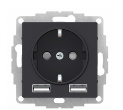 ATLASDESIGN  Карбон Розетка 16А c 2 USB A+A, 5В/2,4А, 2х5В/1,2 А, механизм,  ATN001030