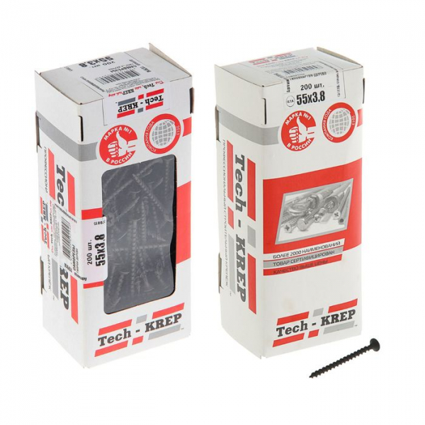 Саморез потай оксид крупный шаг 3,5(3,8)*55 по дереву (200 шт) - коробка с ок. Tech-Krep