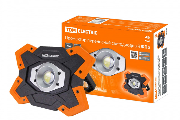Прожектор светодиодный переносной TDM ФП5 15 Вт 1250Лм Li-Ion 3,7 B 6,6 Aхч USB