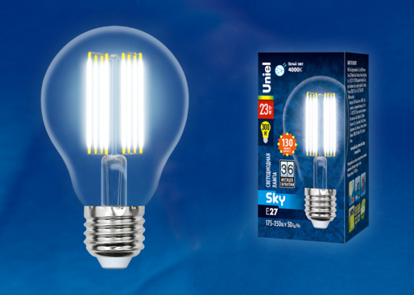 Uniel LED-A70-23W/4000K/E27/CL PLS02WH Серия Sky.