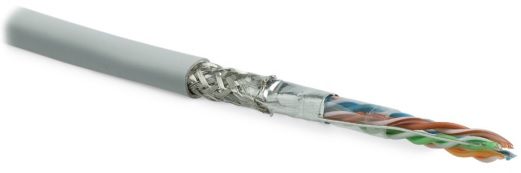 SFUTP4-C5E-P26-IN-LSZH-GY-305 (305 м) Кабель витая пара, экранированная SF/UTP, категория 5e, 4 пары (26 AWG), многожильный (patch), экран-фольга+мед. оплетка, LSZH, –20градC–+75градC, серый Hyperline