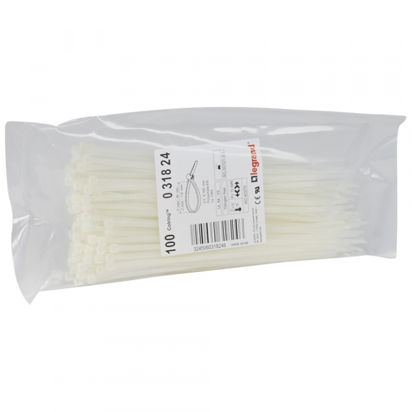 Хомут (стяжка)  пластик  3.5 х 180  бесцвет.  (100шт)  Colring  LGR 031824