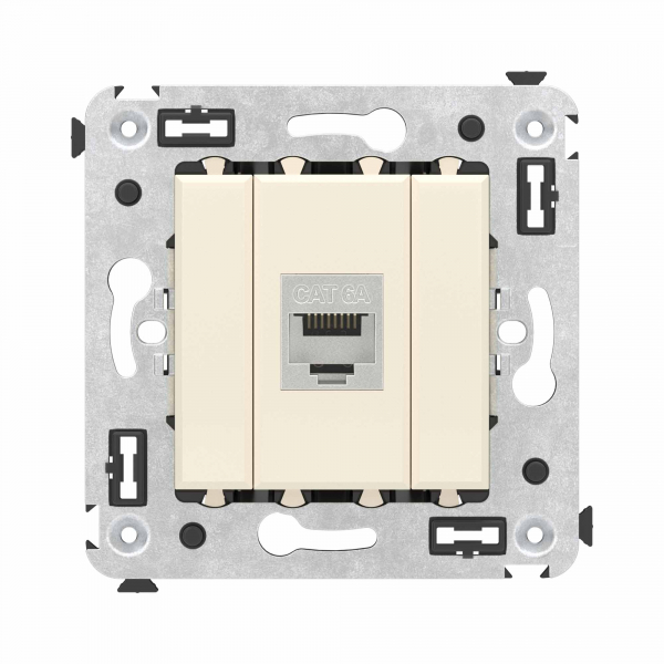 Компьютерная розетка RJ-45 без шторки в стену, кат.6А одинарная экранированная, "Avanti", "Ванильная дымка"