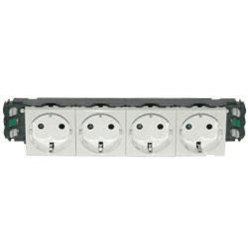 Legrand  Mosaic  Белый  Розетка механизм 4Х2К+З немецкий стандарт без зажимов 8 модулей 77404
