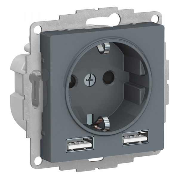 ATN000730 ATLASDESIGN РОЗЕТКА 16А c 2 USB A+A, 5В/2,4А, 2х5В/1,2А, механизм, ГРИФЕЛЬ
