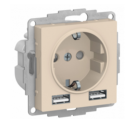 AtlasDesign Бежевый Розетка механизм 16А c 2 USB A+A, 5В/2,4А, 2х5В/1,2А, ATN000230