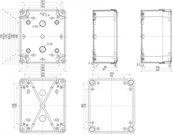 NSYTBS19168 ПЛАСТ.КОРОБКА 192x164x87 ABS