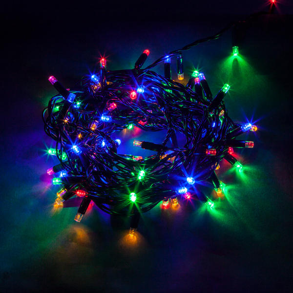 Гирлянда  линейная,  200 LED мульти, с эффектом стробов, 20 м +1.5м черный шнур, IP65 CL44 Feron