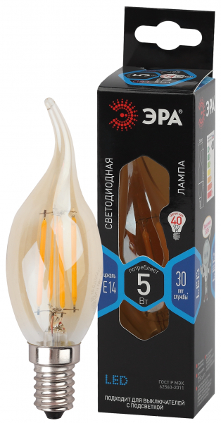 F-LED BXS-5W-840-E14 gold ЭРА (филамент, свеча на ветру золот, 5Вт, нетр, E14)