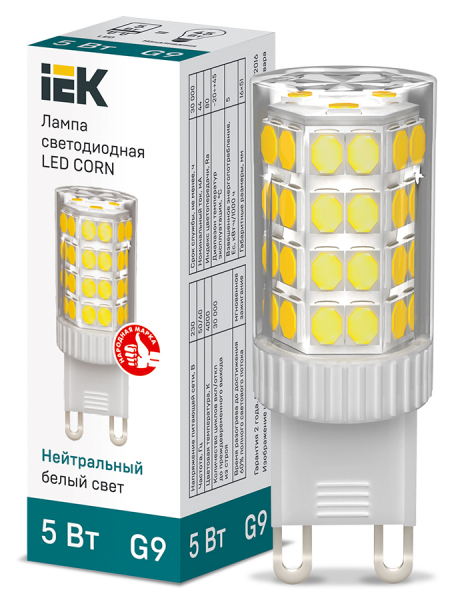 Светодиодная лампа IEK LED CORN G9 капсула 5Вт 230В 4000К керамика