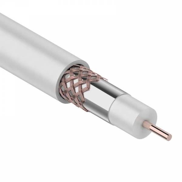 Кабель RG-6U+Cu (75 Ом), Cu/Al/Cu 75 % (бухта 100 м) белый  01-2223 REXANT