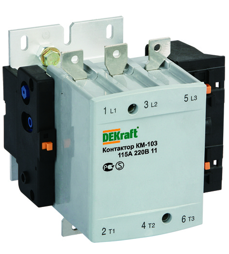 Контактор  DEKraft  115А  3П  катушка управления  220В  AC  дополнительный контакт 1НО+1НЗ  KM-103
