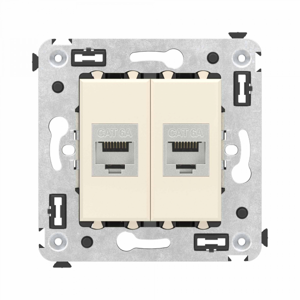 Компьютерная розетка RJ-45 без шторки в стену, кат.6А двойная экранированная, "Avanti", "Ванильная дымка"