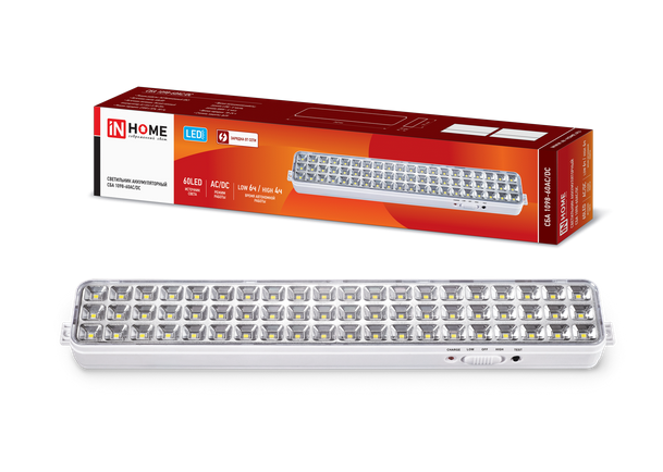Светильник светодиодный аварийный IN HOME СБА 1098-60AC/DC 60 LED 2.0Ah lithium battery AC/DC IP20 340х55х30.340х55х30