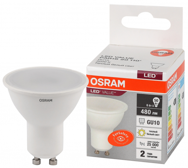 Светодиодная лампа OSRAM PAR16  6Вт 230В 3000К GU10