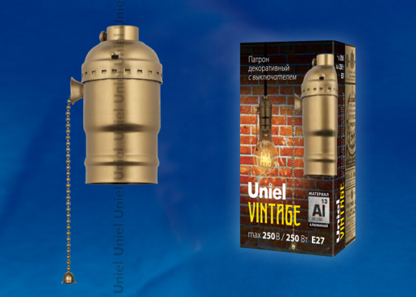 Патрон Uniel DLC-V-H01Z Е27 BRONZE Vintage, выключатель цепочка, алюминий