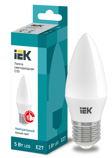 Светодиодная лампа IEK C35 5Вт 230В 4000К E27