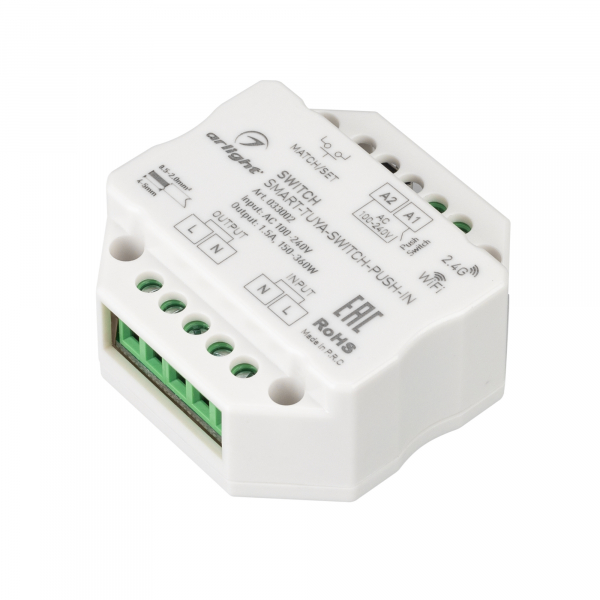 Arlight Контроллер-выключатель SMART-TUYA-SWITCH-PUSH-IN (230V, 1.5A, WiFi, 2.4G) (ARL, IP20 Пластик, 5 лет)
