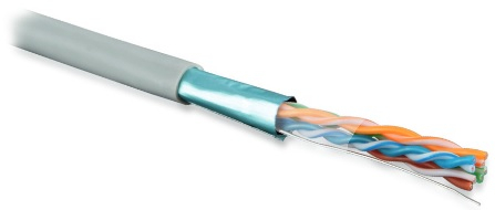 FUTP4-C5E-S24-IN-PVC-GY-305 (305 м) кабель витая пара, экранированная F/UTP, категория 5e, 4 пары (24 AWG), одножильный (solid), экран - фольга, PVC, –20градC – +75градC, серый Hyperline