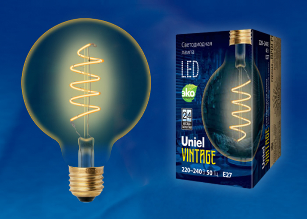 Светодиодная лампа Uniel  4Вт 220-240В золотистая E27 GOLDEN GLV22GO Vintage шар прозр.