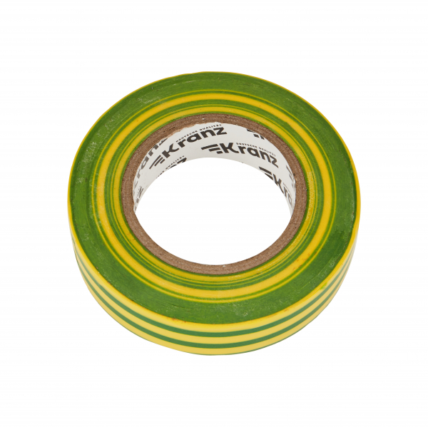 Изолента ПВХ KRANZ 0.13х19 мм, 25 м, желто-зеленая (5 шт./уп.) KR-09-2207