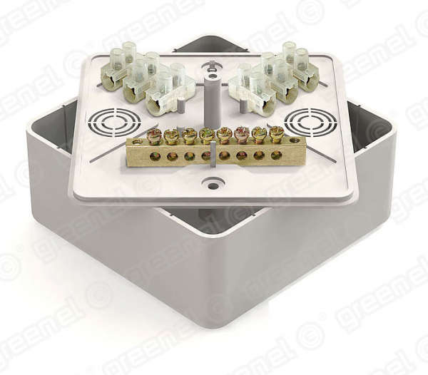 Коробка уравнивания потенциалов (КУП) 100х100х44мм с общей шиной 6х9, 8групп, с клеммной колодкой ЗВИ-10 6 клемм, наклейка "заземление" в комплекте, цвет -БЕЛЫЙ (25шт)