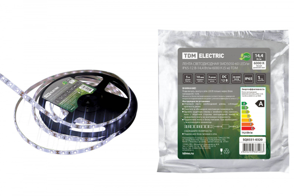 TDM Лента  IP65  12V   14,4т/м  6000К  SMD5050-60 LED/м (5 м) (кратно 5)