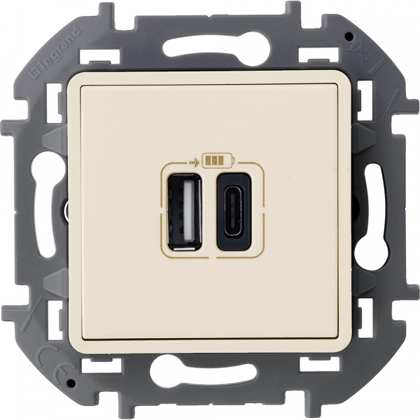Legrand INSPIRIA Слоновая кость Розетка 2-местная USB A-C IP20 скрытая установка 673761