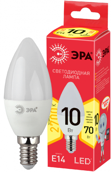 Светодиодная лампа ЭРА В35 10Вт 170-265В 2700К E14