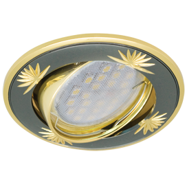 Светильник точечный Ecola MR16 DL21 GU5.3 Светильник встр. литой поворотный искр.гравир. Четыре цветка Черный Хром/Золото 23x84 /FB1615EFY/