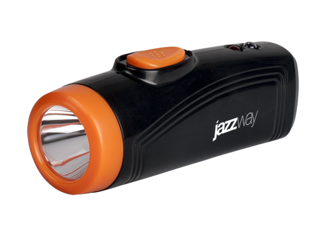 Фонарь светодиодный Jazzway AccuH7-L1W-og 2 режима, аккумулятор 3,7V1,5Ah, ЗУ 220V, черный/оранжевый