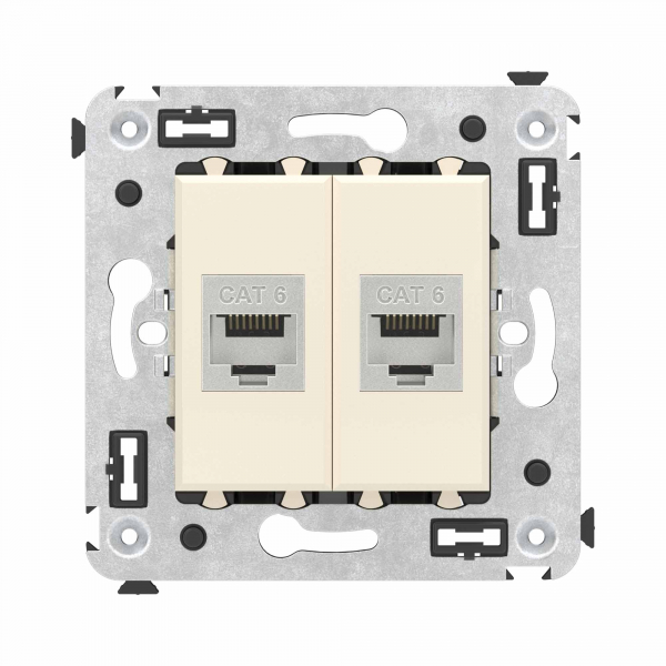 Компьютерная розетка RJ-45 без шторки в стену, кат.6 двойная экранированная, "Avanti", "Ванильная дымка"