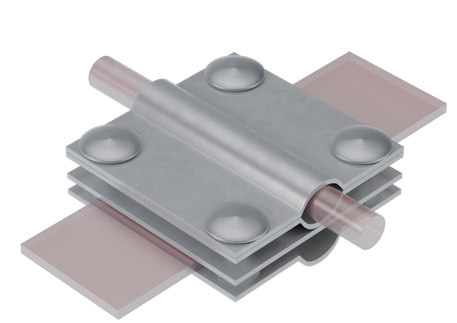 Соединитель заземляющий для прутка Ø 5-12мм, стержня Ø 10-20мм, полосы до 40мм. 4 пластины. Метизы 4хМ8х40. Горячее цинкование