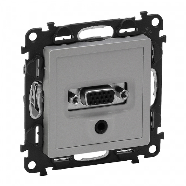 Legrand 753370 Valena LIFE.Розетка для аудио/видео устройств с разьемами HD15/гнездо Jack 3,5мм.С лицевой панелью.Алюминий